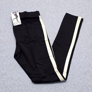 HUE Tuxedo‎ Ponte Leggings Black Ivory Stripe Athletic Athleisure Women's Size S